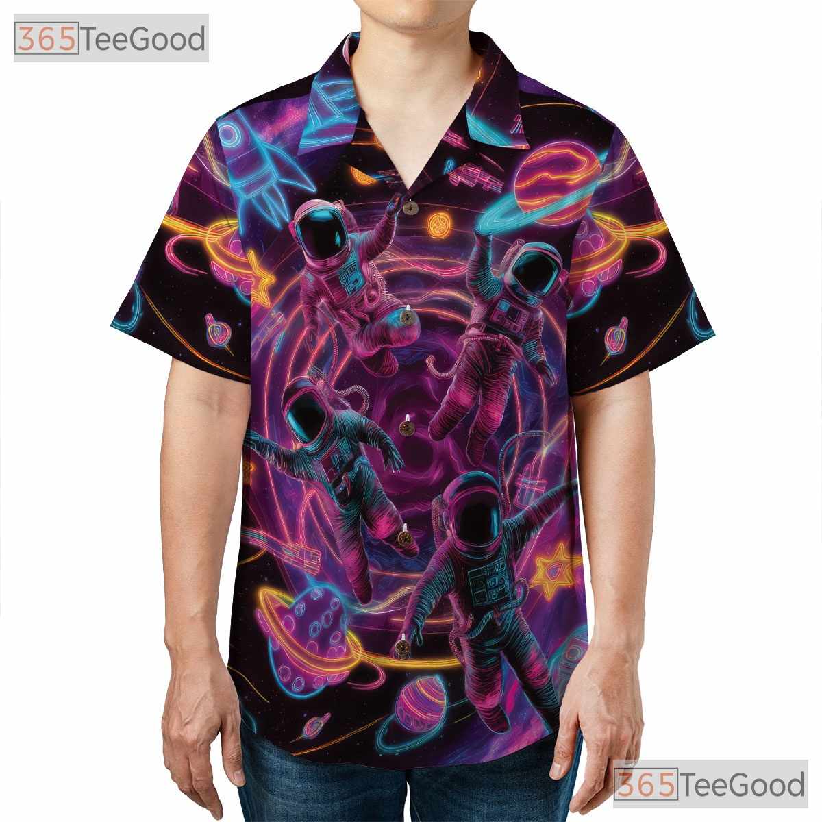 Astronaut Space Hawaiian Shirt - Unisex Neon Vaporwave Galaxy Retro Tee