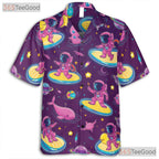 Astronaut Surfing Hawaiian Shirt for Men - Retro Cosmic Galaxy Alien Spacewear