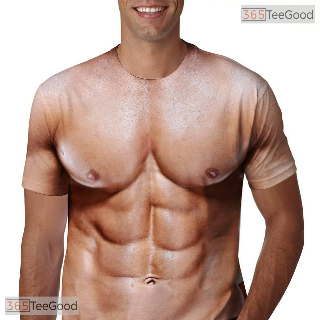 Realistic Fake Abs Muscle Chest 3D Costume Novelty Printed Unisex Tee Shirt