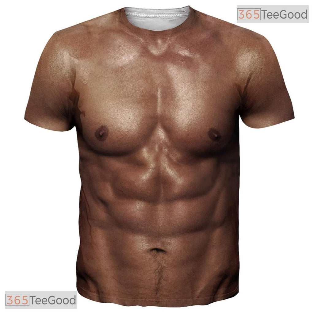Realistic Shredded Muscle Chest Fake Abs 3D Printed Novelty Unisex Tee Shirt Top