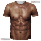 Realistic Shredded Muscle Chest Fake Abs 3D Printed Novelty Unisex Tee Shirt Top