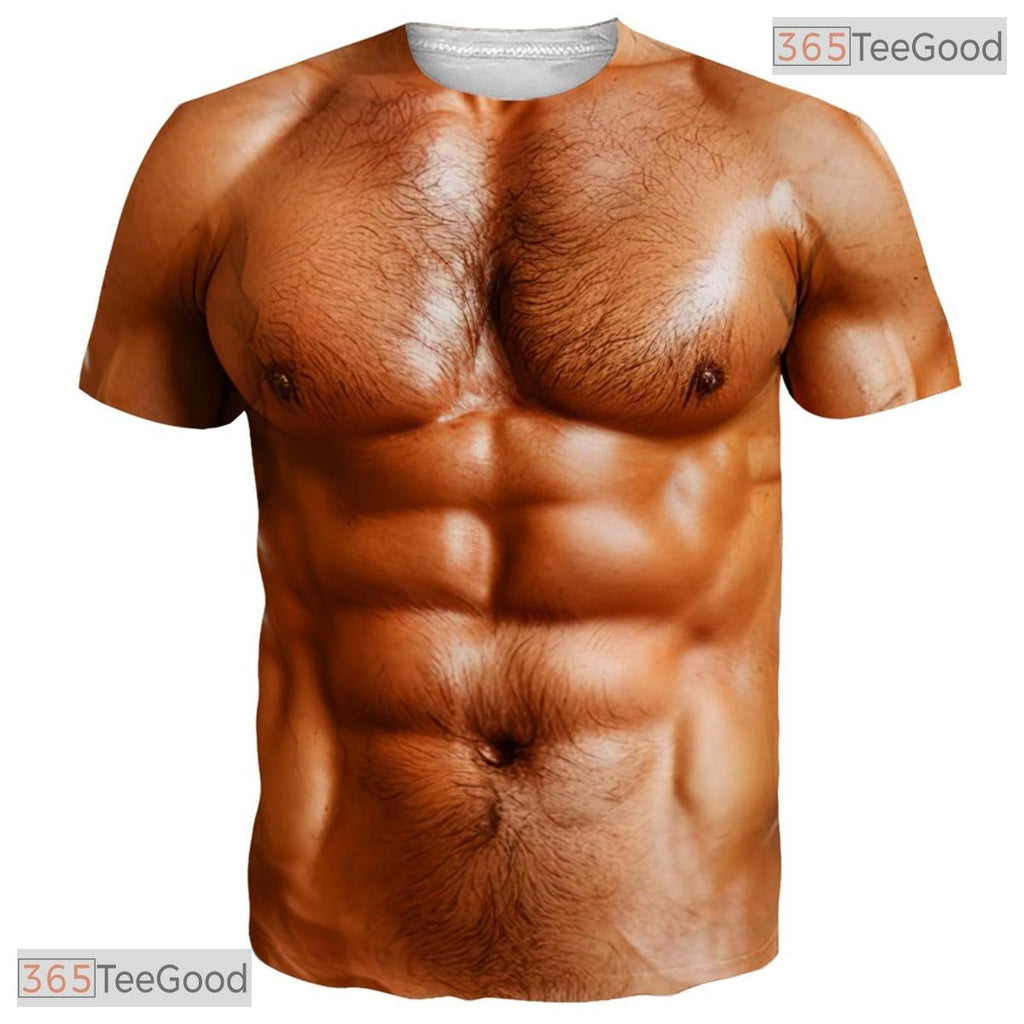 Fake Abs Shredded Muscle Chest Costume 3D Printed Novelty Unisex Tee Shirt Tops