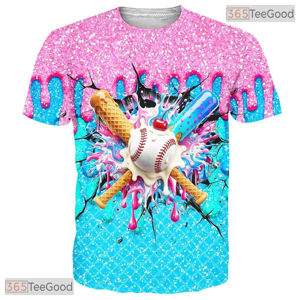 Funny Baseball Ice Cream Sports Graphic Art 3D Printed Casual Unisex T-Shirts
