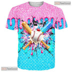 Funny Baseball Ice Cream Sports Graphic Art 3D Printed Casual Unisex T-Shirts