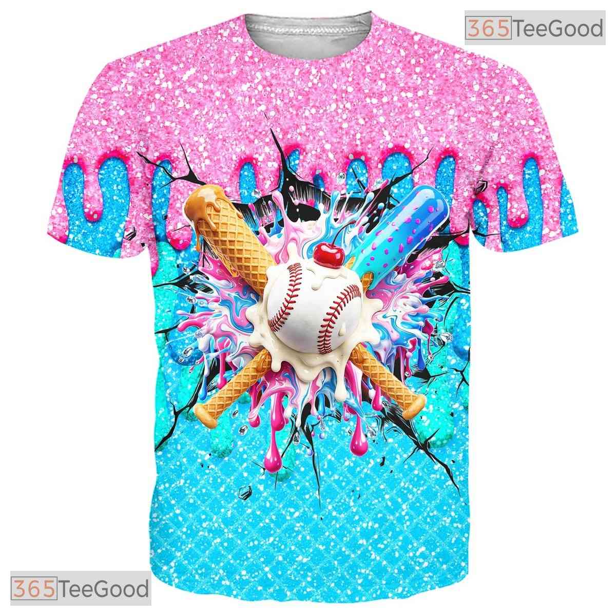 Funny Baseball Ice Cream Sports Graphic Art 3D Printed Casual Unisex T-Shirts
