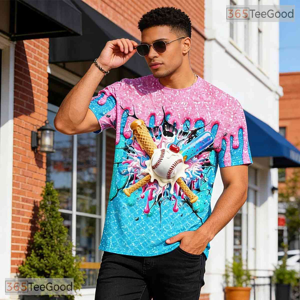 Funny Baseball Ice Cream Sports Graphic Art 3D Printed Casual Unisex T-Shirts