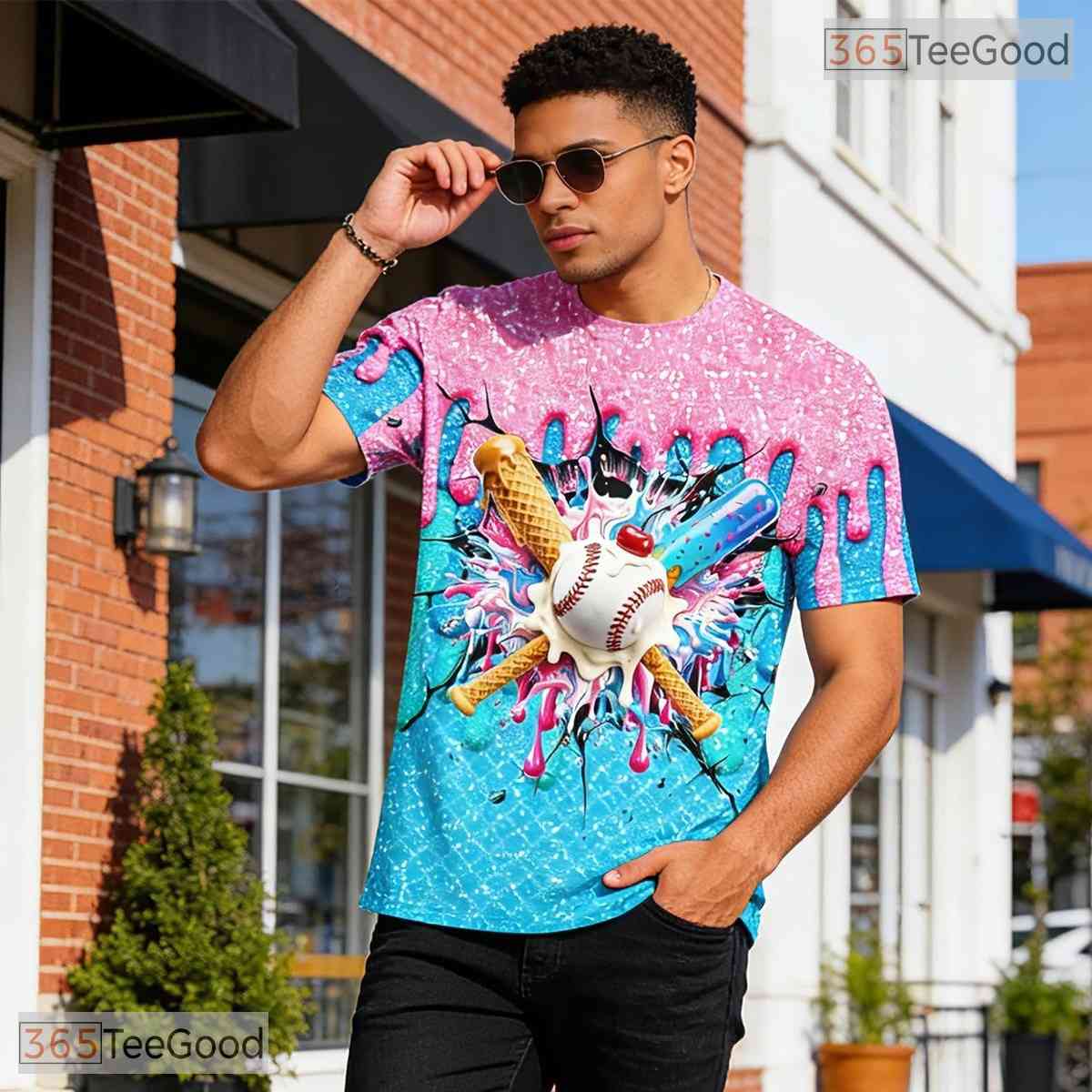 Funny Baseball Ice Cream Sports Graphic Art 3D Printed Casual Unisex T-Shirts