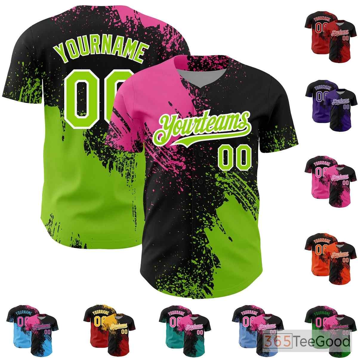 Baseball Jersey Tee - Black, Green, Pink Personalized Stitched Name & Number for Men & Women