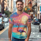 Summer Tropical Beach Flamingos Graphic 3D Printed Casual Unisex Tee Shirts