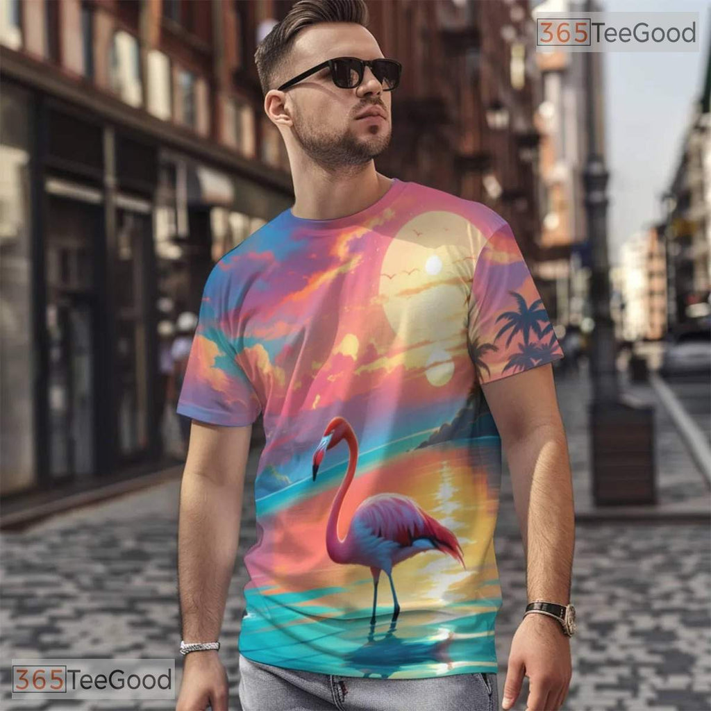 Summer Tropical Beach Flamingos Graphic 3D Printed Casual Unisex Tee Shirts