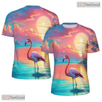 Summer Tropical Beach Flamingos Graphic 3D Printed Casual Unisex Tee Shirts