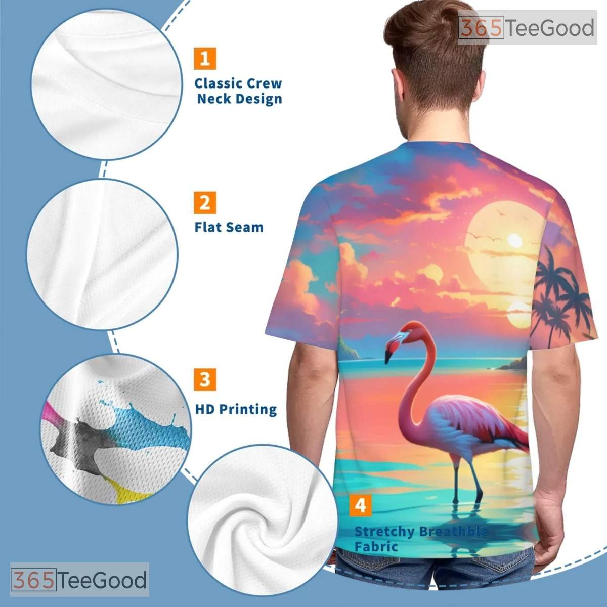 Summer Tropical Beach Flamingos Graphic 3D Printed Casual Unisex Tee Shirts