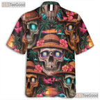 Beach Sunset Skull & Palms Hawaiian Shirt Unisex Bold Gothic Summer Look