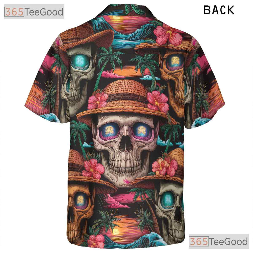 Beach Sunset Skull & Palms Hawaiian Shirt Unisex Bold Gothic Summer Look