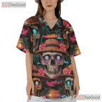 Beach Sunset Skull & Palms Hawaiian Shirt Unisex Bold Gothic Summer Look