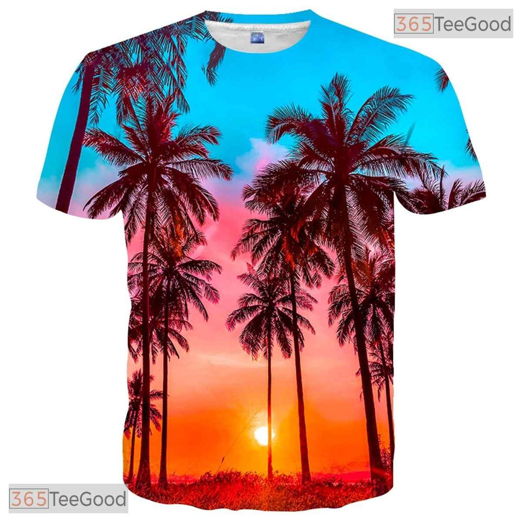 Tropical Beach Tree Graphic Print 3D Fashion Unisex T-Shirt For Adults And Teens