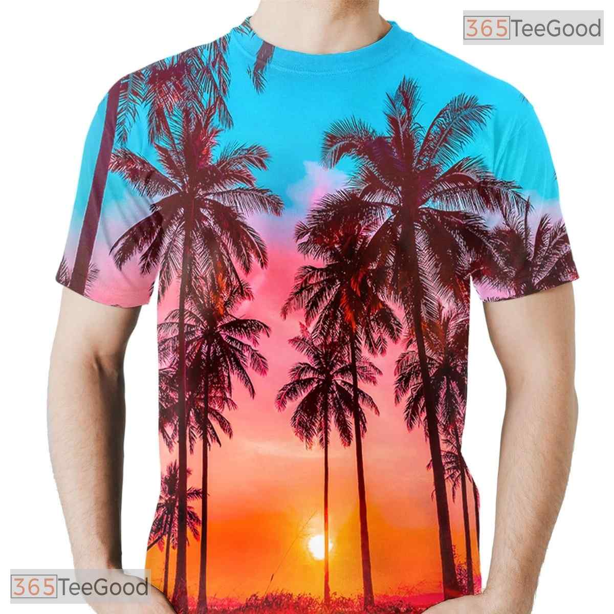 Tropical Beach Tree Graphic Print 3D Fashion Unisex T-Shirt For Adults And Teens