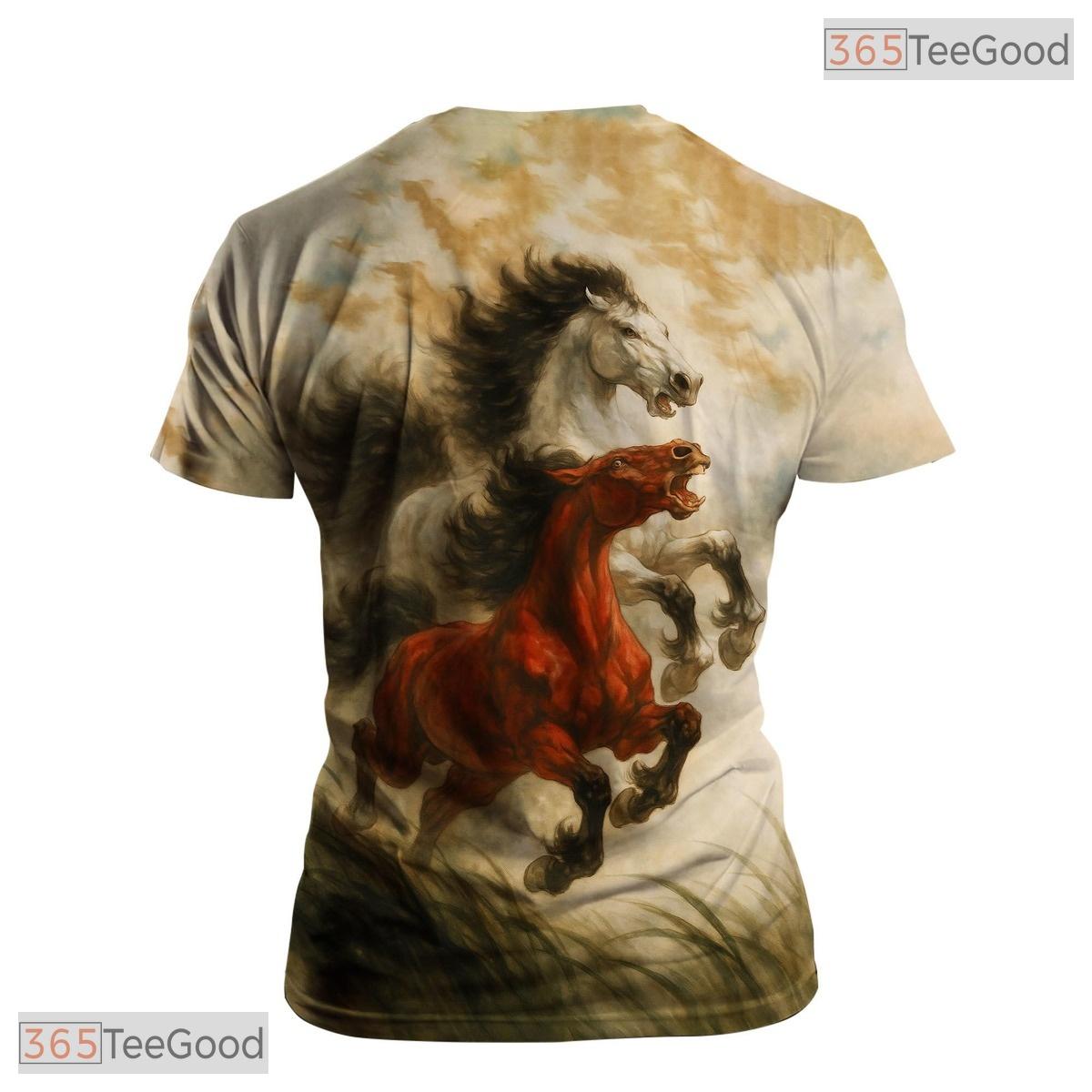 Beige Fantasy Horse Animal Graphic Novelty 3D Pattern Printed Casual Unisex Tee Shirt