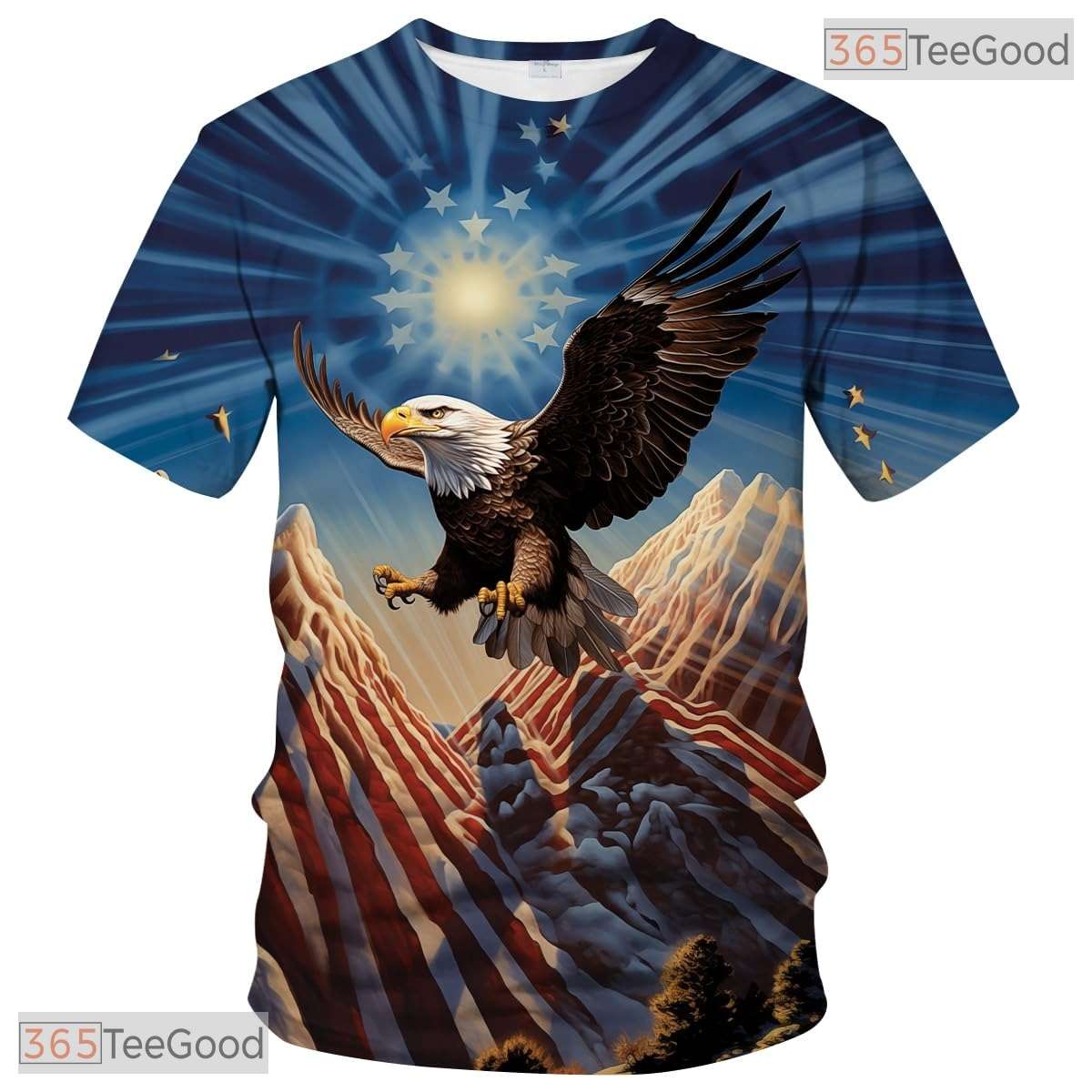 Beige USA Bald Eagle American Flag Style 3D Graphic Casual Unisex Tee Shirt Tops