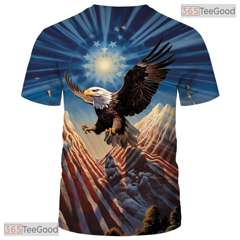 Beige USA Bald Eagle American Flag Style 3D Graphic Casual Unisex Tee Shirt Tops
