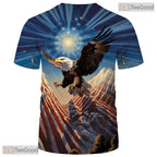 Beige USA Bald Eagle American Flag Style 3D Graphic Casual Unisex Tee Shirt Tops