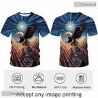 Beige USA Bald Eagle American Flag Style 3D Graphic Casual Unisex Tee Shirt Tops