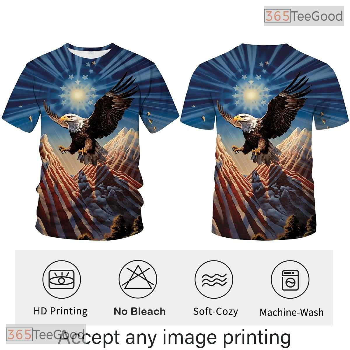 Beige USA Bald Eagle American Flag Style 3D Graphic Casual Unisex Tee Shirt Tops