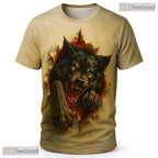 Beige Wild Wolf Funny Graphic Novelty 3D Pattern Printed Casual Unisex T-Shirt Tops