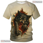 Beige Wild Wolf Funny Graphic Novelty 3D Pattern Printed Casual Unisex T-Shirt Tops