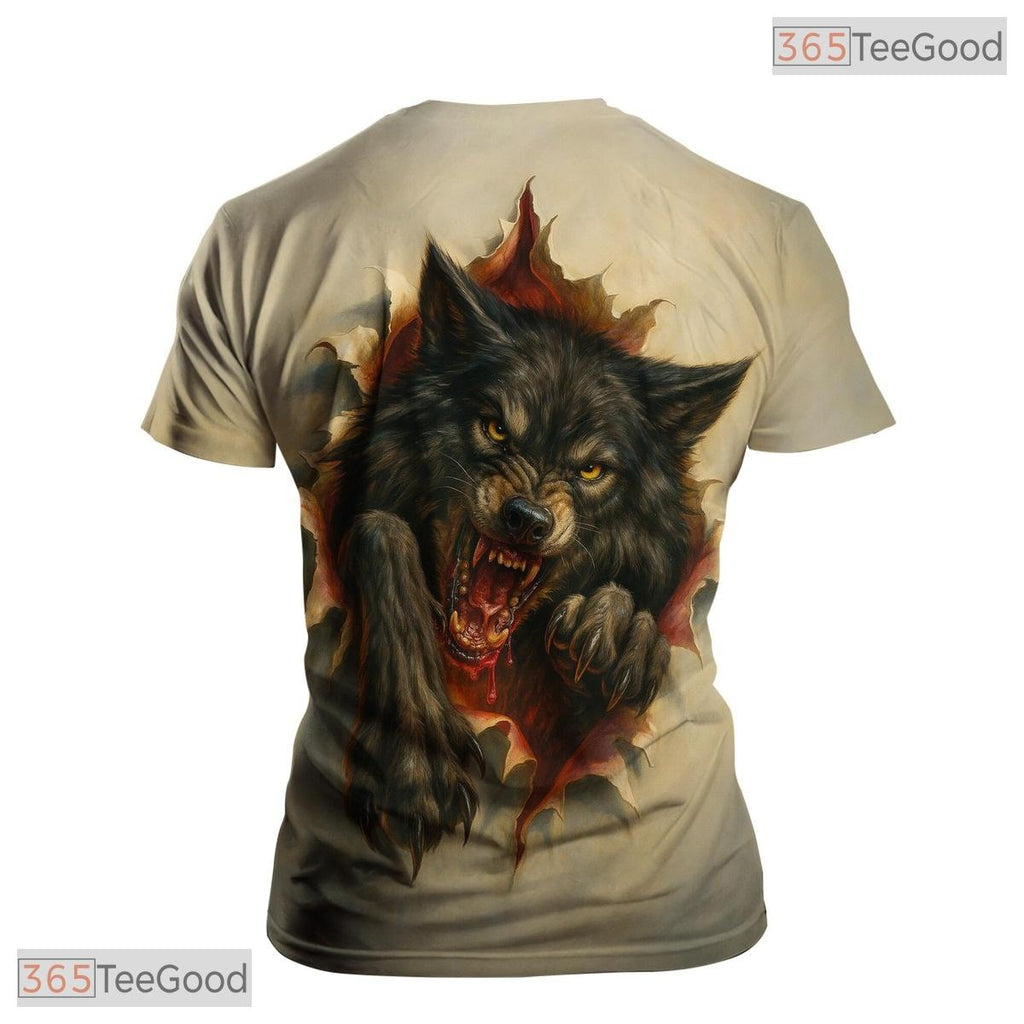 Beige Wild Wolf Funny Graphic Novelty 3D Pattern Printed Casual Unisex T-Shirt Tops