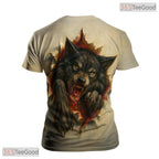 Beige Wild Wolf Funny Graphic Novelty 3D Pattern Printed Casual Unisex T-Shirt Tops