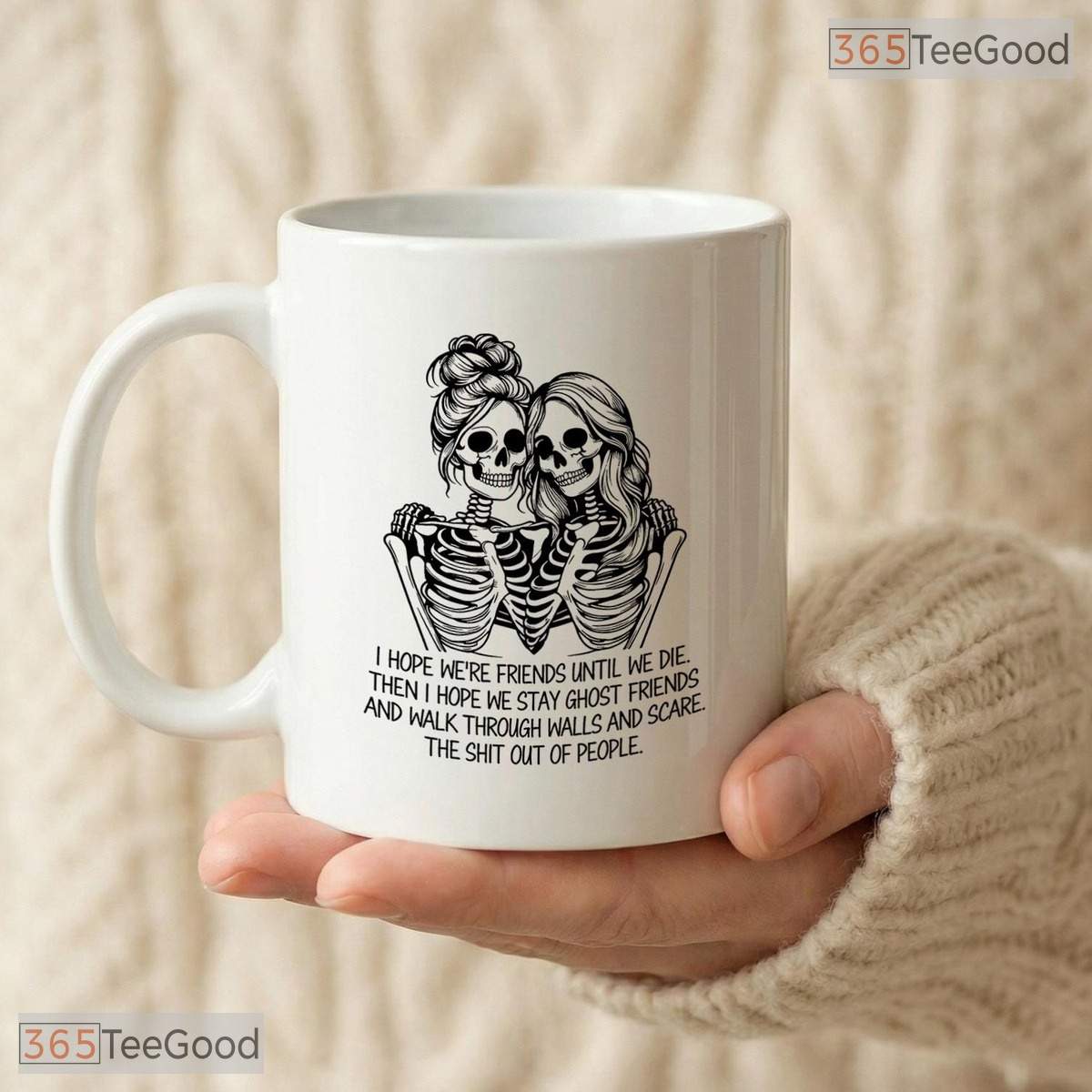Best Friend Skeleton Mug - Personalized Bestie Ghost Friends Line Art Ceramic Accent Mug