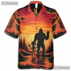 Bigfoot Alien Sunset Hawaiian Tee - Adult Funny UFO Cryptid Beach Outfit