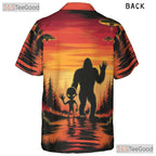 Bigfoot Alien Sunset Hawaiian Tee - Adult Funny UFO Cryptid Beach Outfit