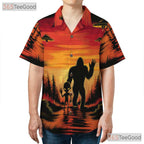 Bigfoot Alien Sunset Hawaiian Tee - Adult Funny UFO Cryptid Beach Outfit