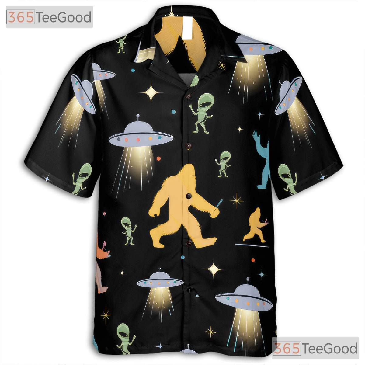 Bigfoot Alien UFO Hawaiian Shirt - Unisex Cryptid Space Sasquatch Tee
