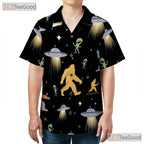 Bigfoot Alien UFO Hawaiian Shirt - Unisex Cryptid Space Sasquatch Tee