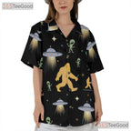 Bigfoot Alien UFO Hawaiian Shirt - Unisex Cryptid Space Sasquatch Tee
