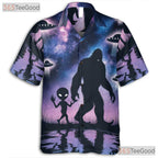 Bigfoot Alien UFO Hawaiian Tee - Women's Cryptid Space Sasquatch Shirt