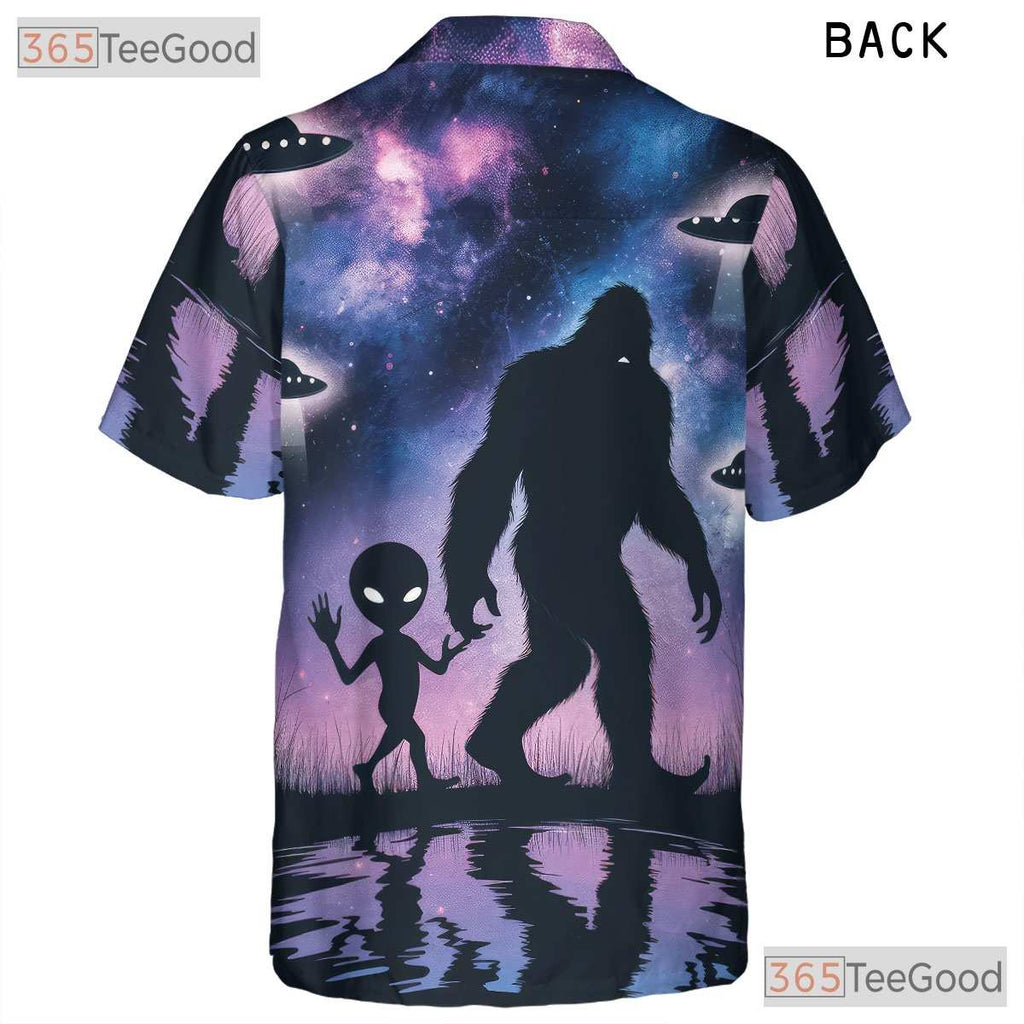 Bigfoot Alien UFO Hawaiian Tee - Women's Cryptid Space Sasquatch Shirt