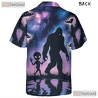 Bigfoot Alien UFO Hawaiian Tee - Women's Cryptid Space Sasquatch Shirt