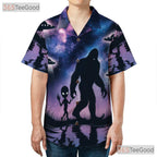 Bigfoot Alien UFO Hawaiian Tee - Women's Cryptid Space Sasquatch Shirt