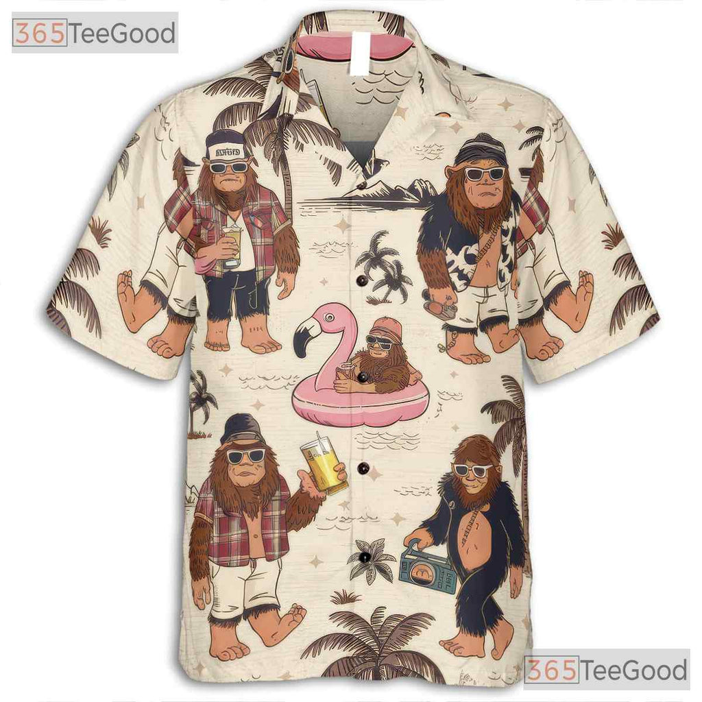Bigfoot Beach Hawaiian Shirt for Men - Retro Sasquatch Vacation Summer Party