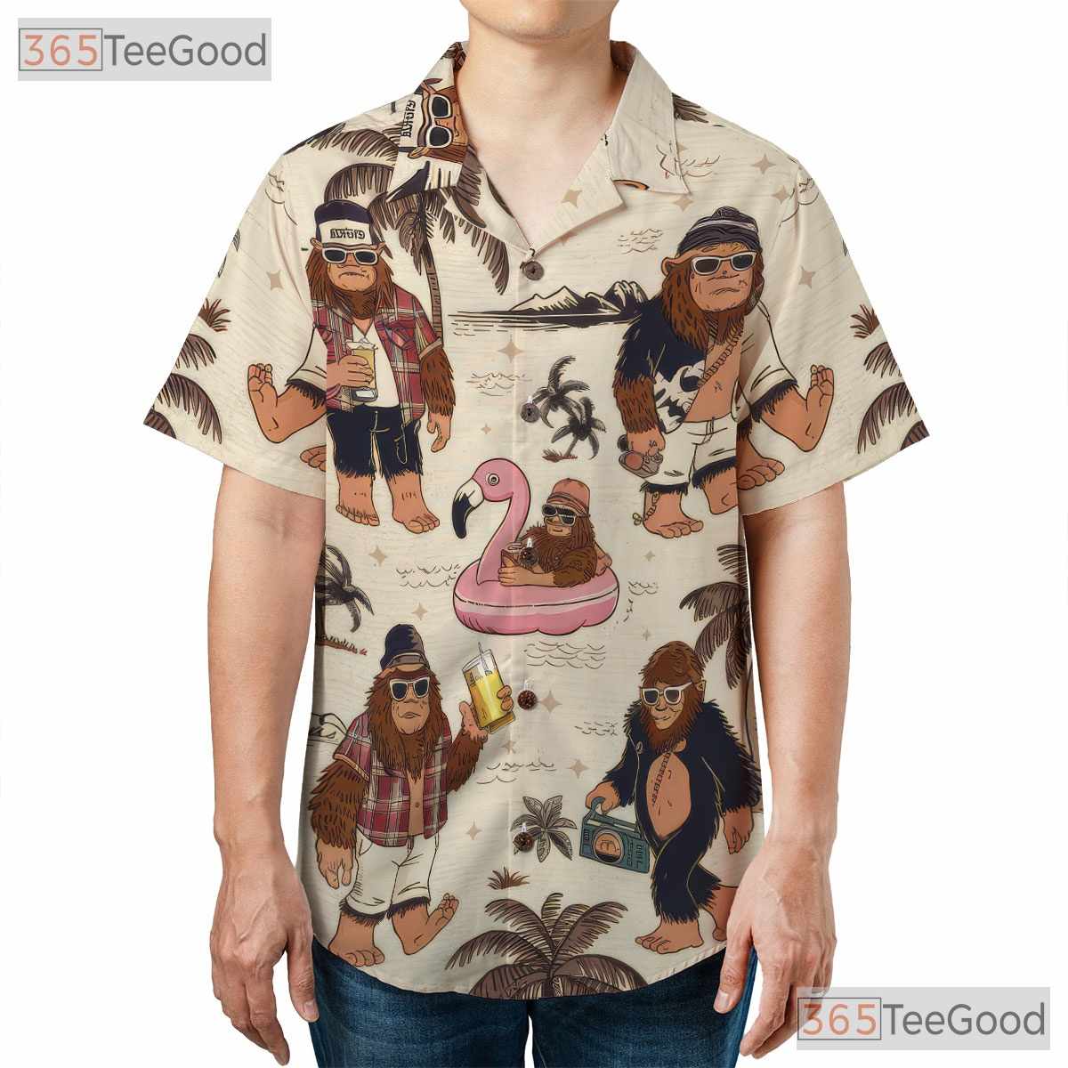 Bigfoot Beach Hawaiian Shirt for Men - Retro Sasquatch Vacation Summer Party