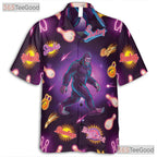 Bigfoot Neon Bowling Strike Hawaiian Tee- Unisex Funny Graphic Summer Top