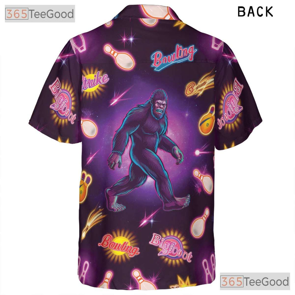 Bigfoot Neon Bowling Strike Hawaiian Tee- Unisex Funny Graphic Summer Top