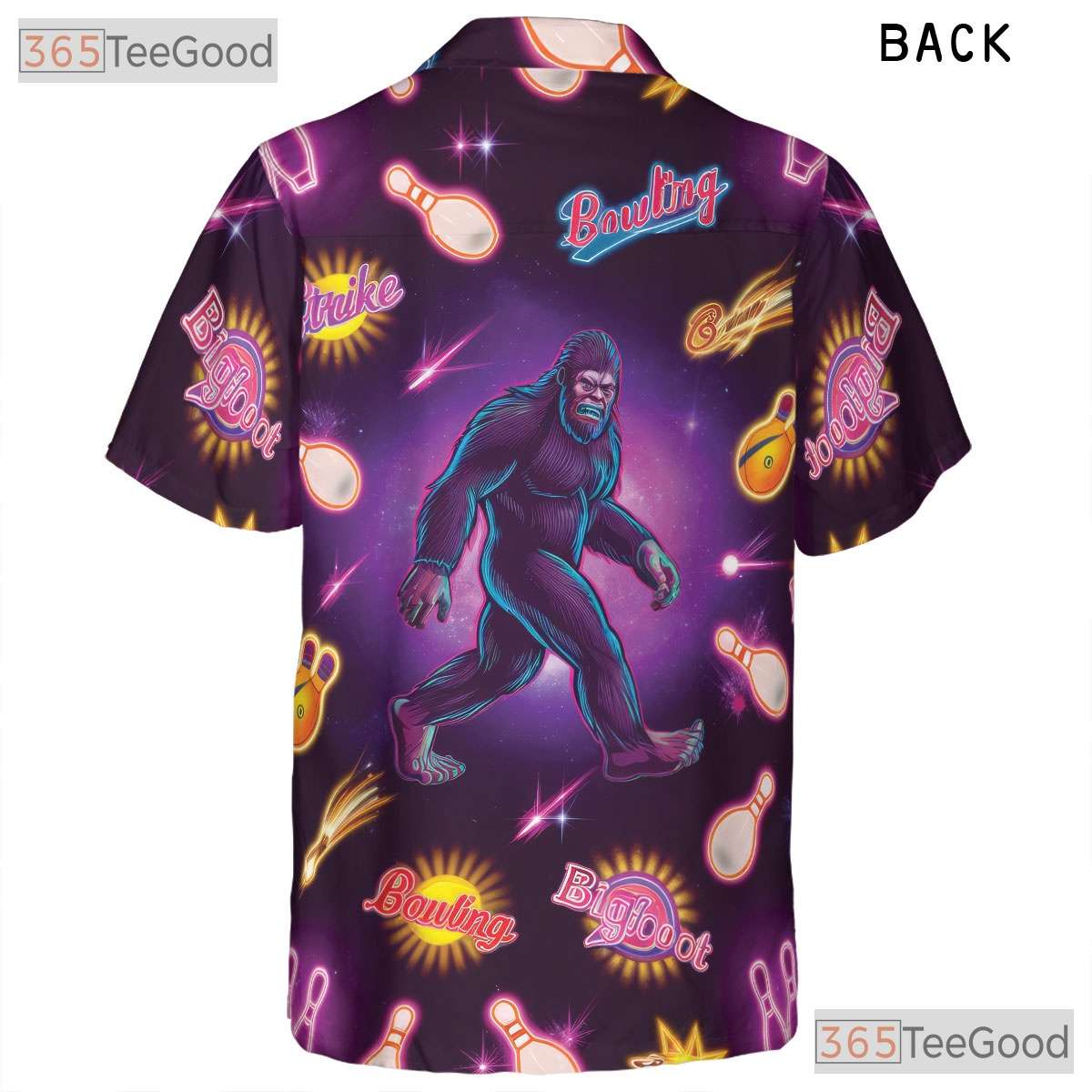 Bigfoot Neon Bowling Strike Hawaiian Tee- Unisex Funny Graphic Summer Top