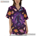 Bigfoot Neon Bowling Strike Hawaiian Tee- Unisex Funny Graphic Summer Top