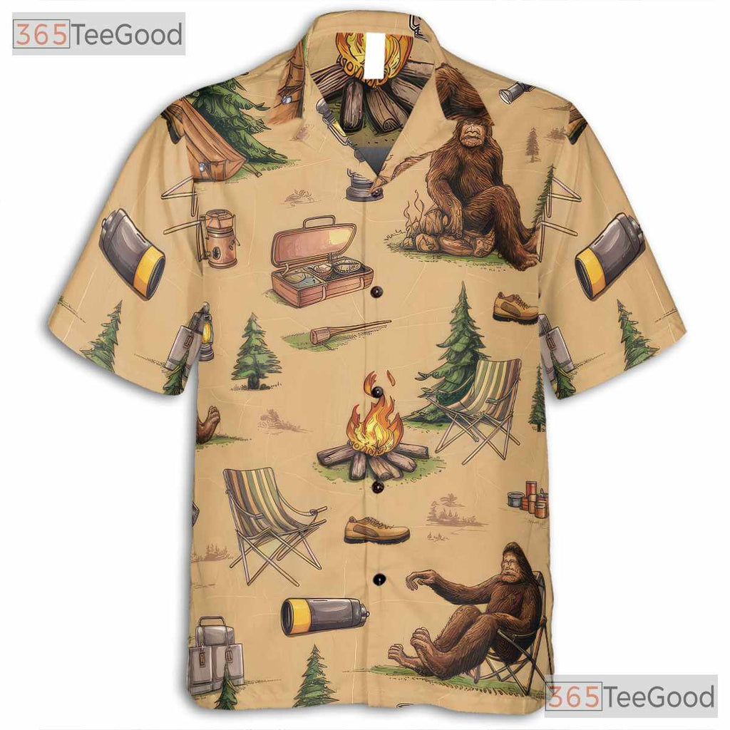 Bigfoot Sasquatch Outdoor Forest Campfire Aloha Hawaiian Shirt Unisex Top