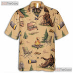 Bigfoot Sasquatch Outdoor Forest Campfire Aloha Hawaiian Shirt Unisex Top